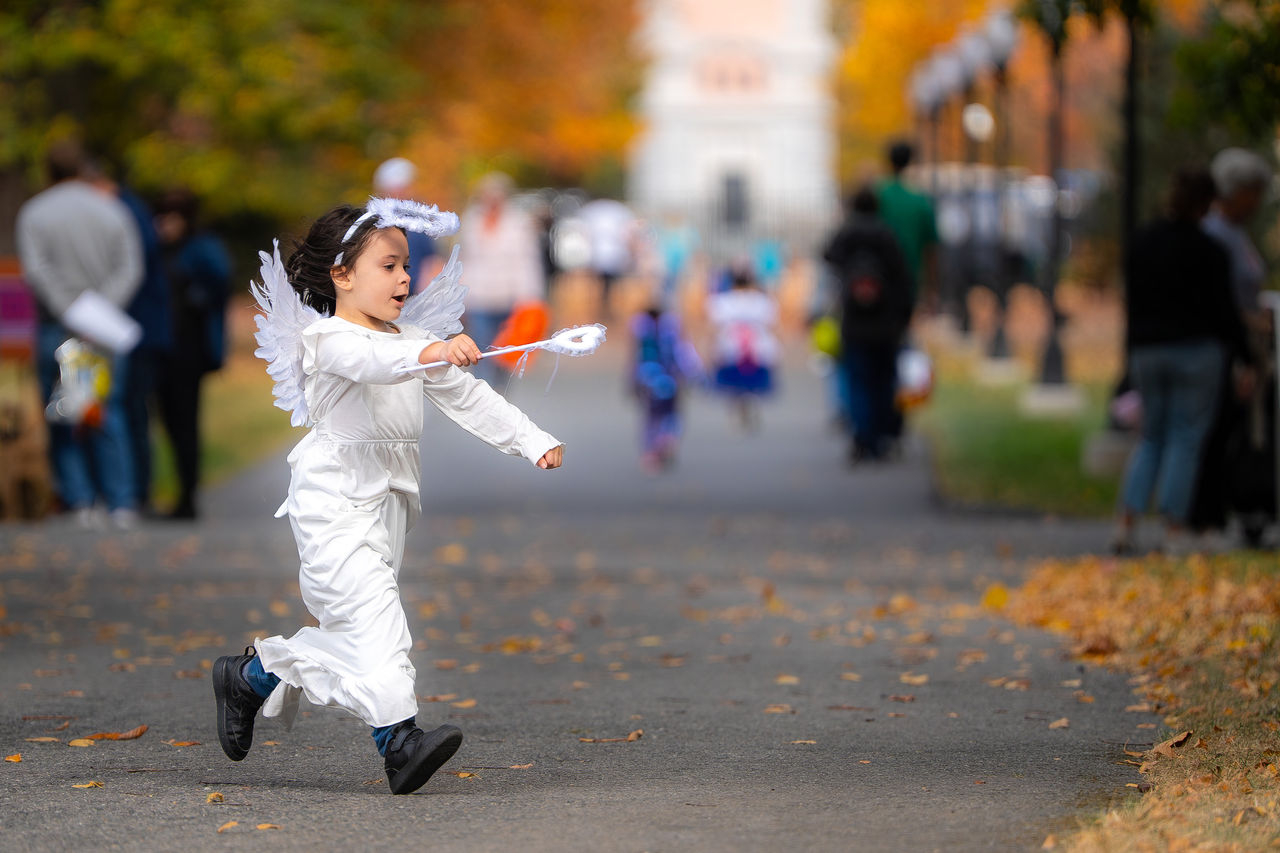 A child dressed as an angel for halloween