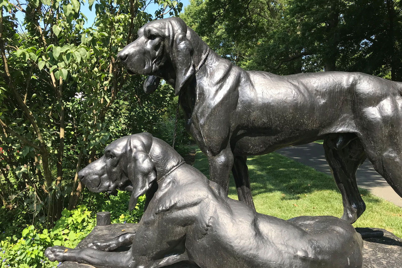Dog statues at the Nemours Estate.