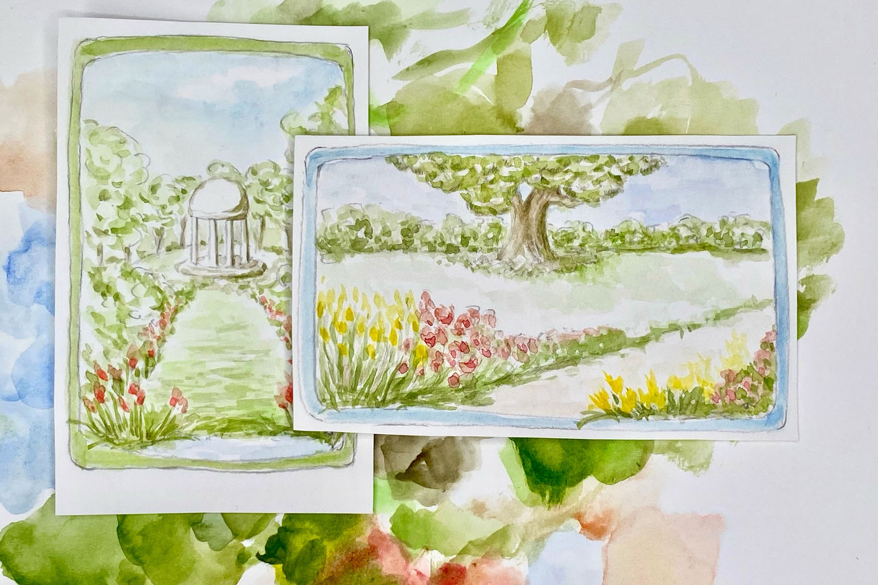 Watercolor painting of nature for the Nemours Estate