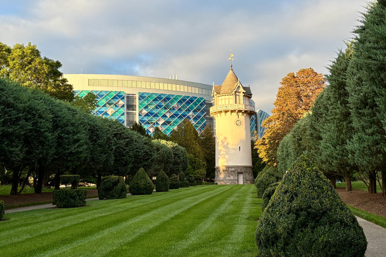 Nemours water tower at sunset